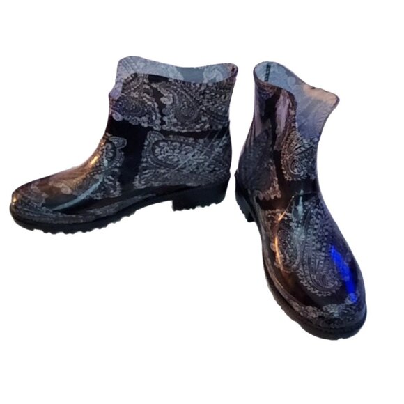 Boots Rain Garden Slip On Rubber Paisley Ankle Women 8 XL 39 - Picture 12 of 12
